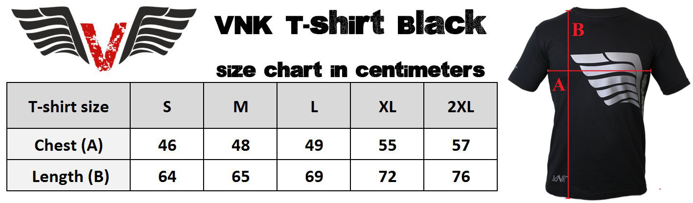 VNK T-shirt Black size chart
